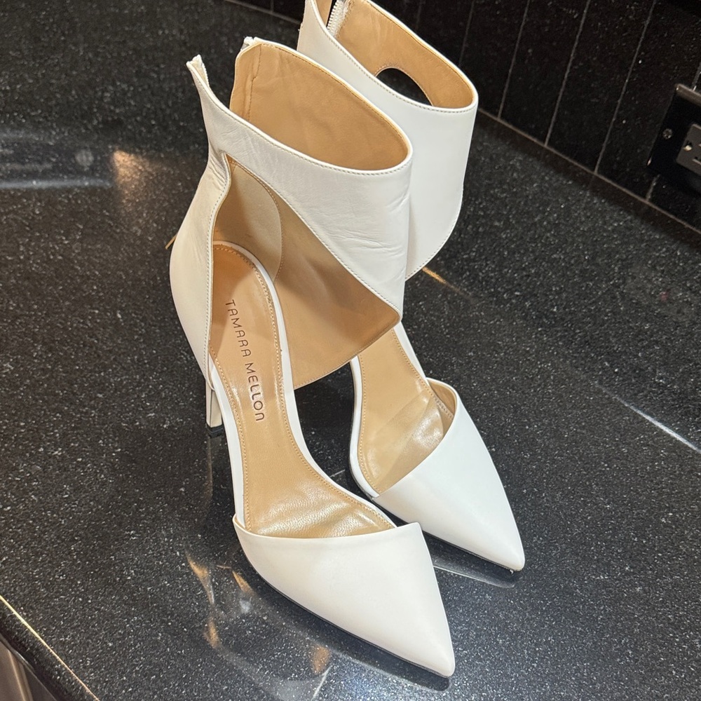 Tamara Mellon Cream Ankle Strap Heels